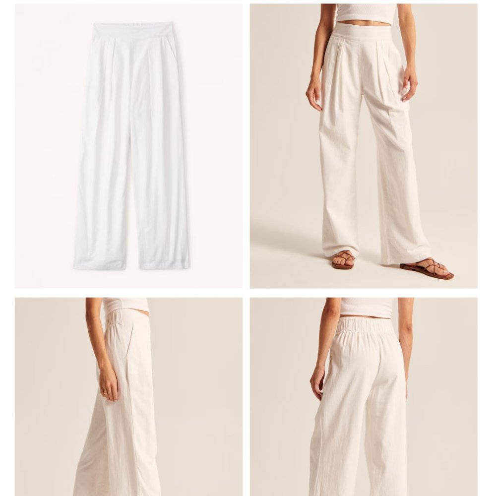 Abercrombie Small NWT Small White Linen-Blend Ultra Wide-Leg Pant